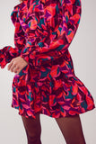 Mini vestido de manga de Puff em fuchsia