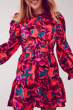 Mini vestido de manga de Puff em fuchsia