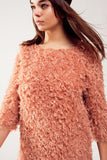 Mini vestido de manga três quartos de plumas em rosa