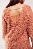 Mini vestido de manga três quartos de plumas em rosa
