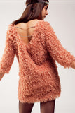 Q2 Mini vestido de manga três quartos de plumas em rosa