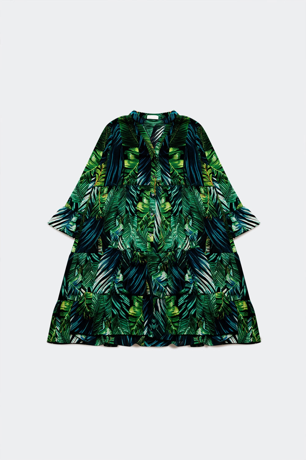 Q2 Mini vestido em estampado de folha verde