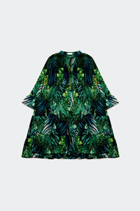 Q2 Mini vestido em estampado de folha verde