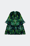 Q2 Mini vestido em estampado de folha verde