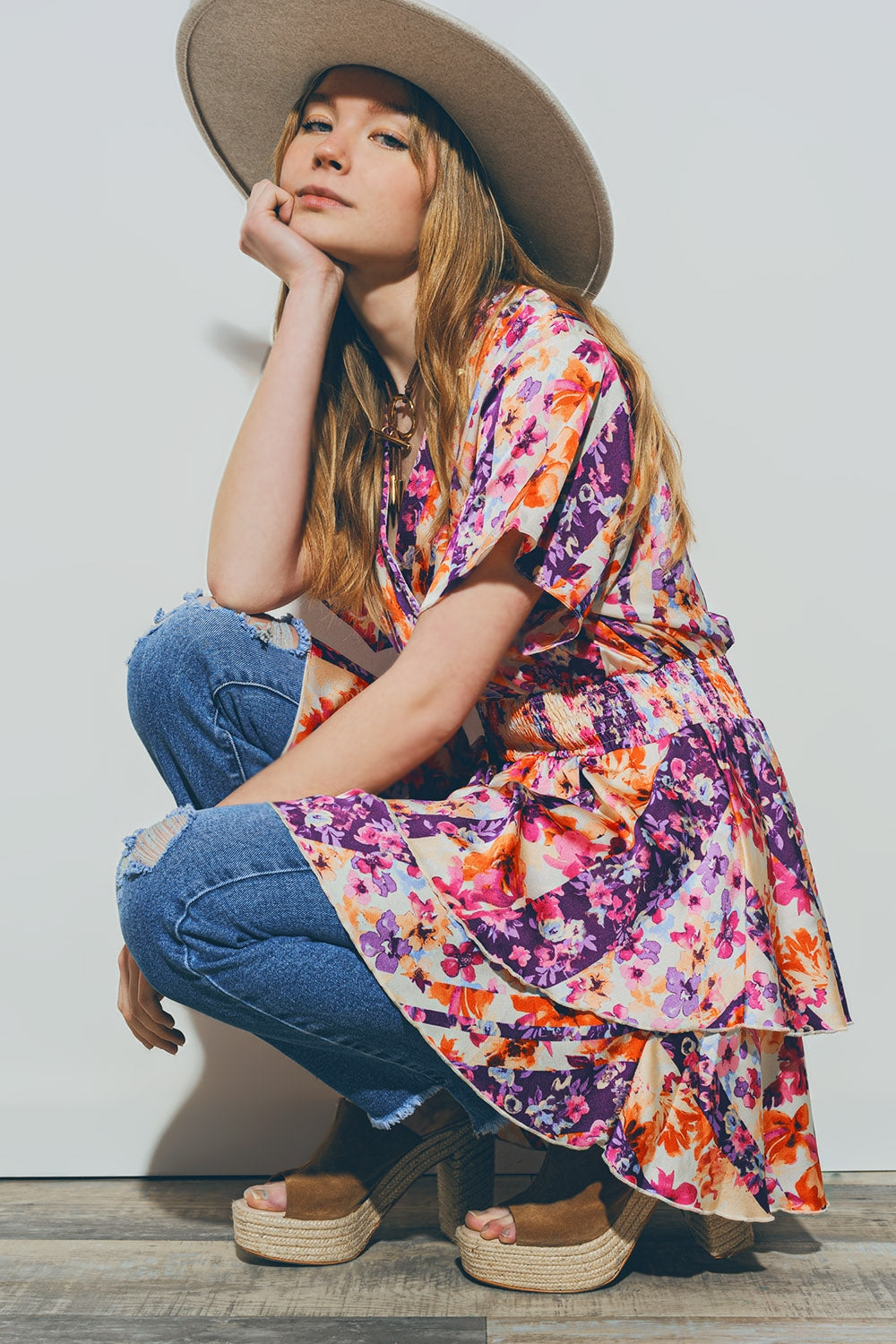 Mini Vestido Floral em Multicor