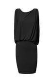 mini vestido preto drapeado v-back