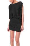 mini vestido preto drapeado v-back