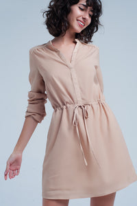 Q2 Mini vestido sem camisa bege com laço na cintura