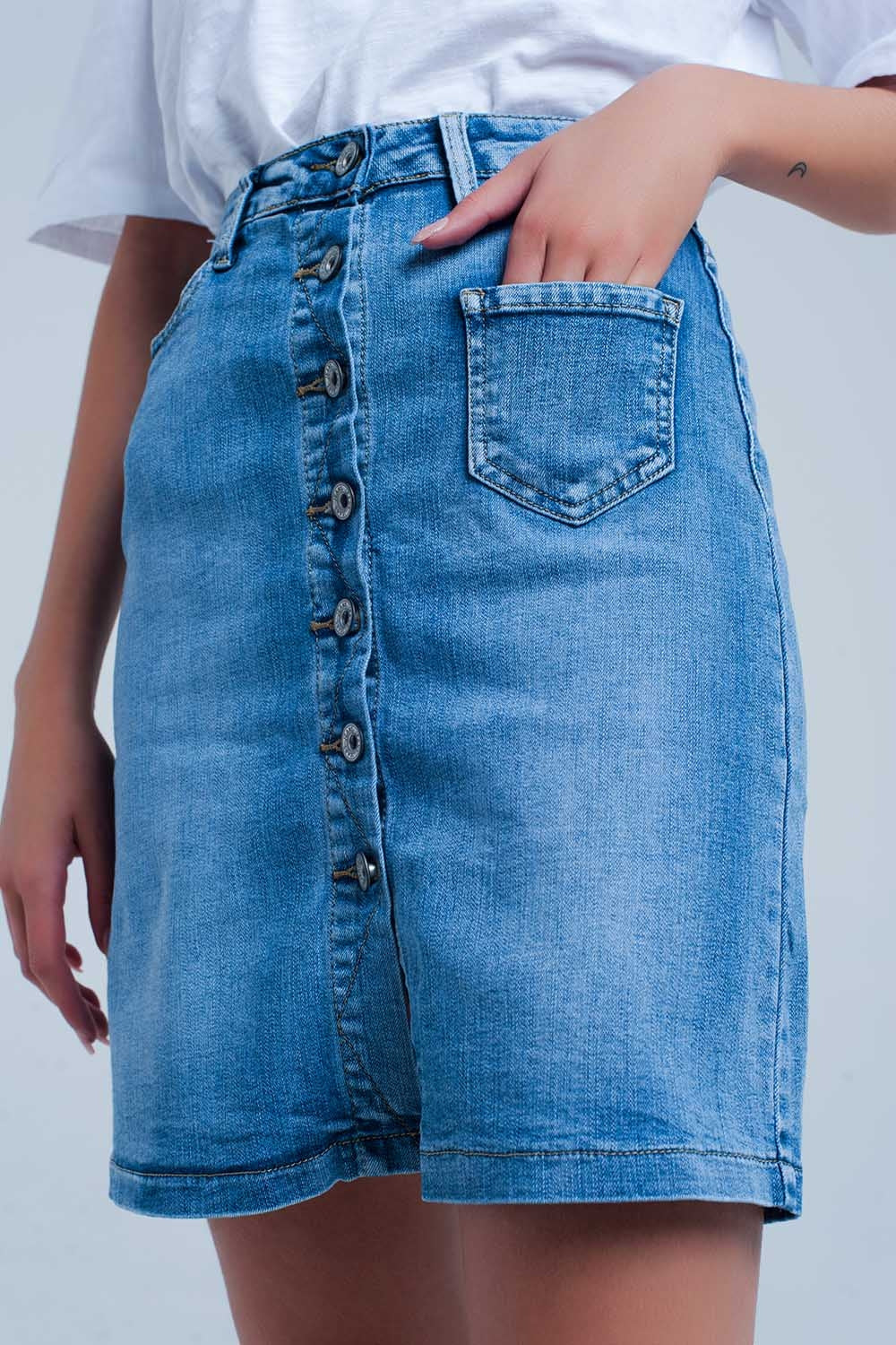 Minissaia denim azul com botões