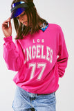 Q2 Moletom com o texto Los Angeles 77 em rosa