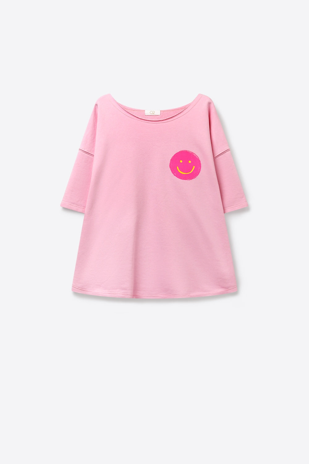 Moletom de Algodão Rosa com Corte Solto e Detalhe de Smiley