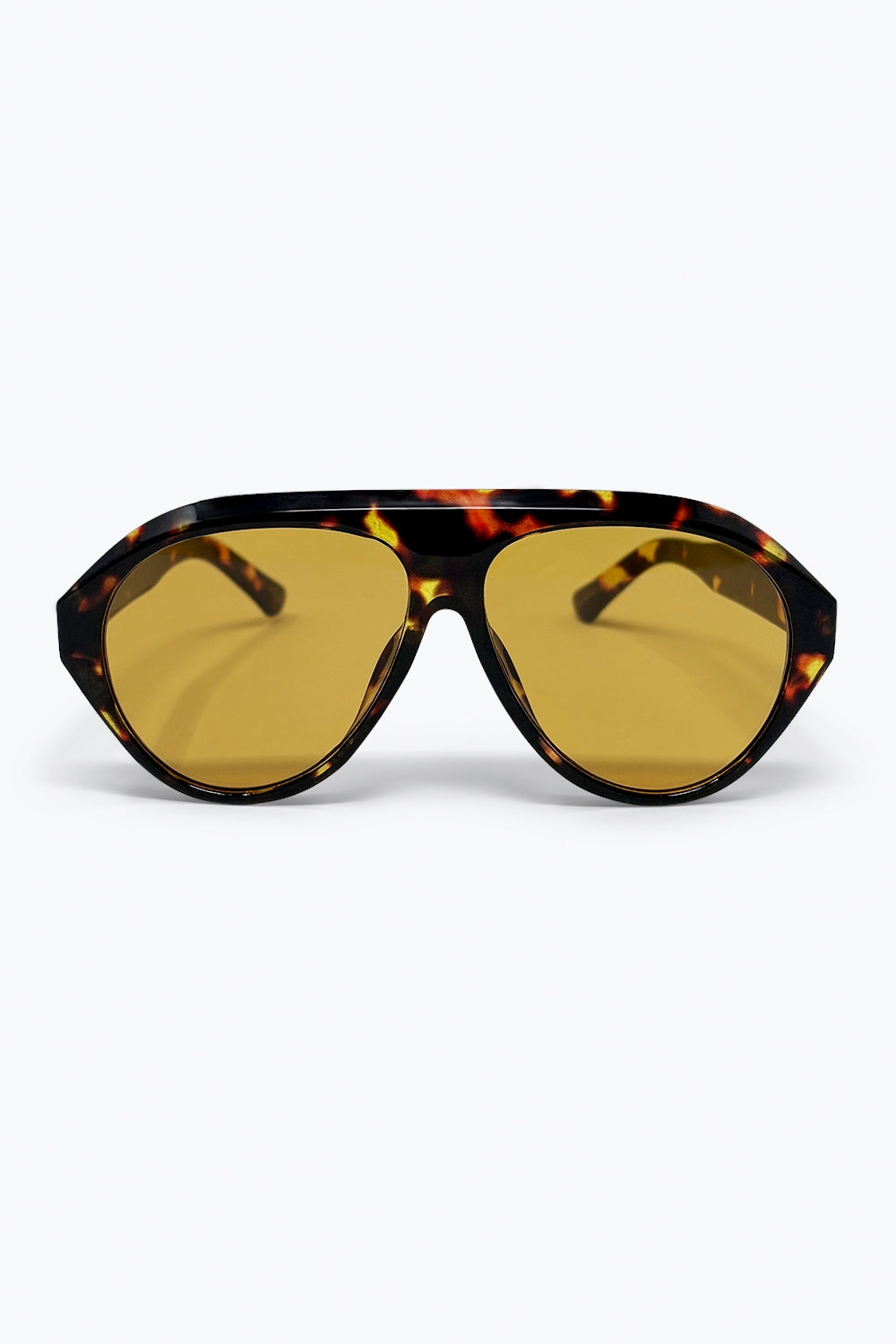 Q2 Óculos de Sol Aviador Marrom Tartaruga com Lentes Âmbar