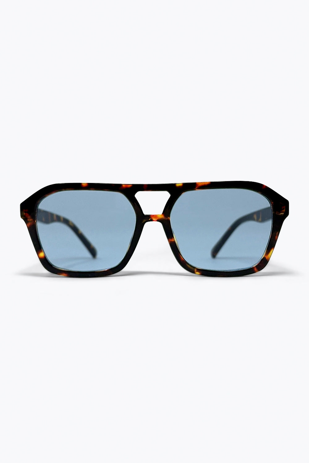 Q2 Óculos de Sol Aviador Marrom Tartaruga com Lentes Azuis