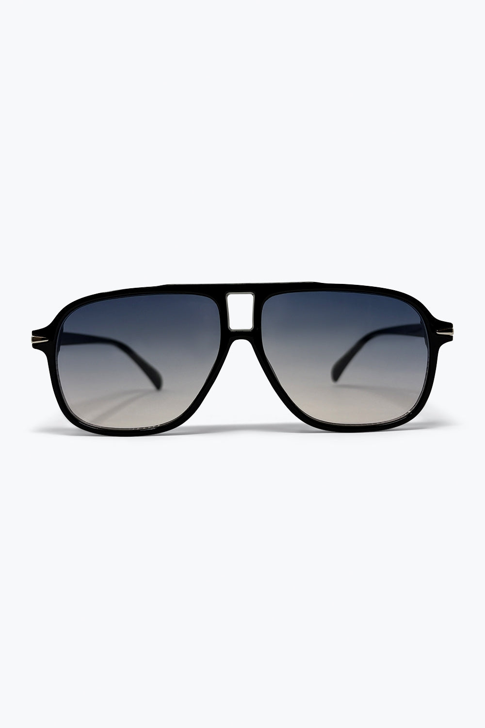 Q2 Óculos de Sol Aviador Oversize com Lentes Gradientes Pretas e Ponte Dupla