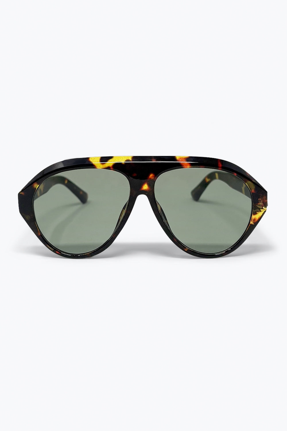 Q2 Óculos de Sol Aviador Tartaruga com Lentes Verdes