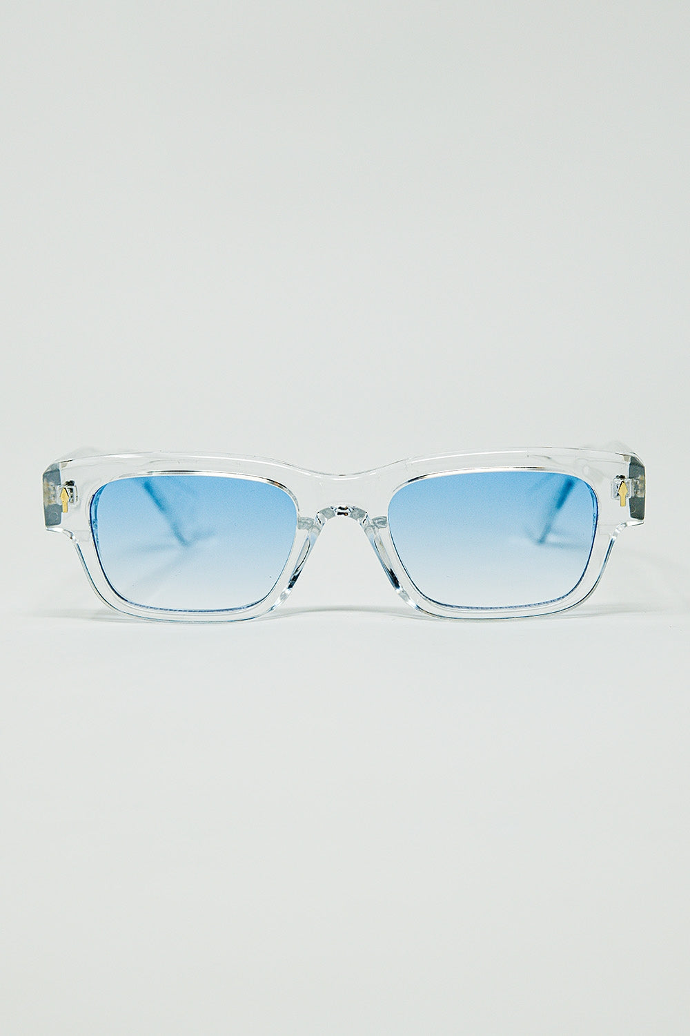 Q2 Óculos de sol brancos translúcidos com lentes ovais azuis claras