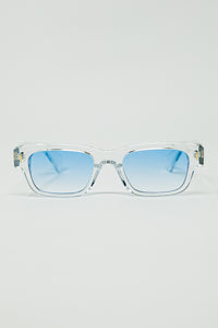Q2 Óculos de sol brancos translúcidos com lentes ovais azuis claras