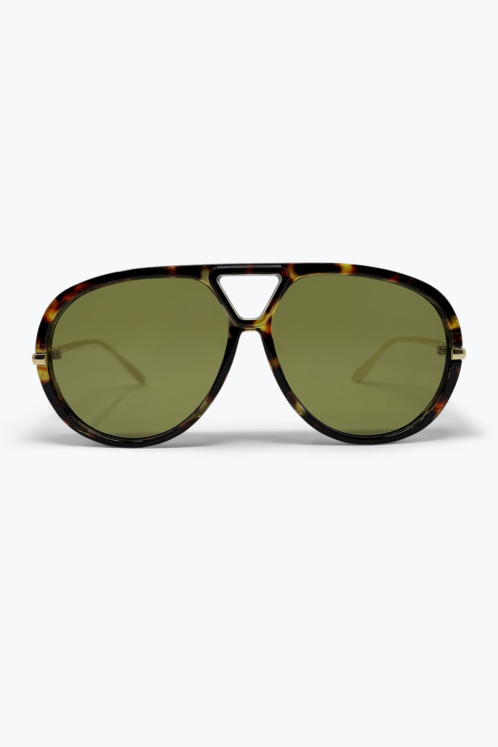 Q2 Óculos de Sol com Armação Aviador de Acetato de Tartaruga Multicolorida e Lentes Verdes