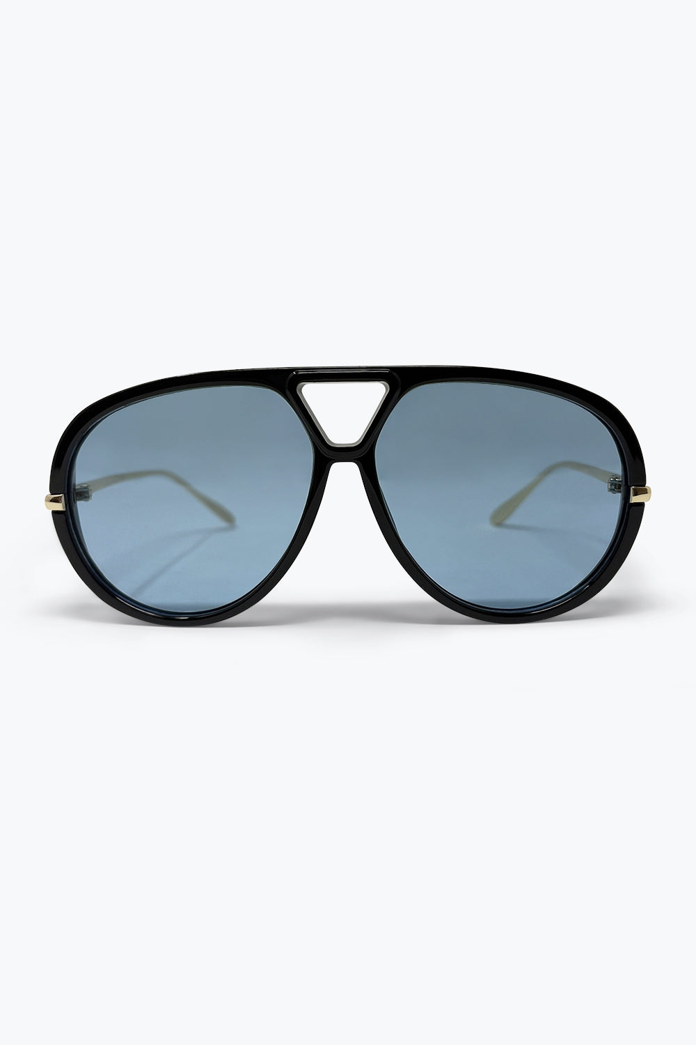 Q2 Óculos de Sol com Armação Aviador Oversized Preta e Lente Degradê Azul