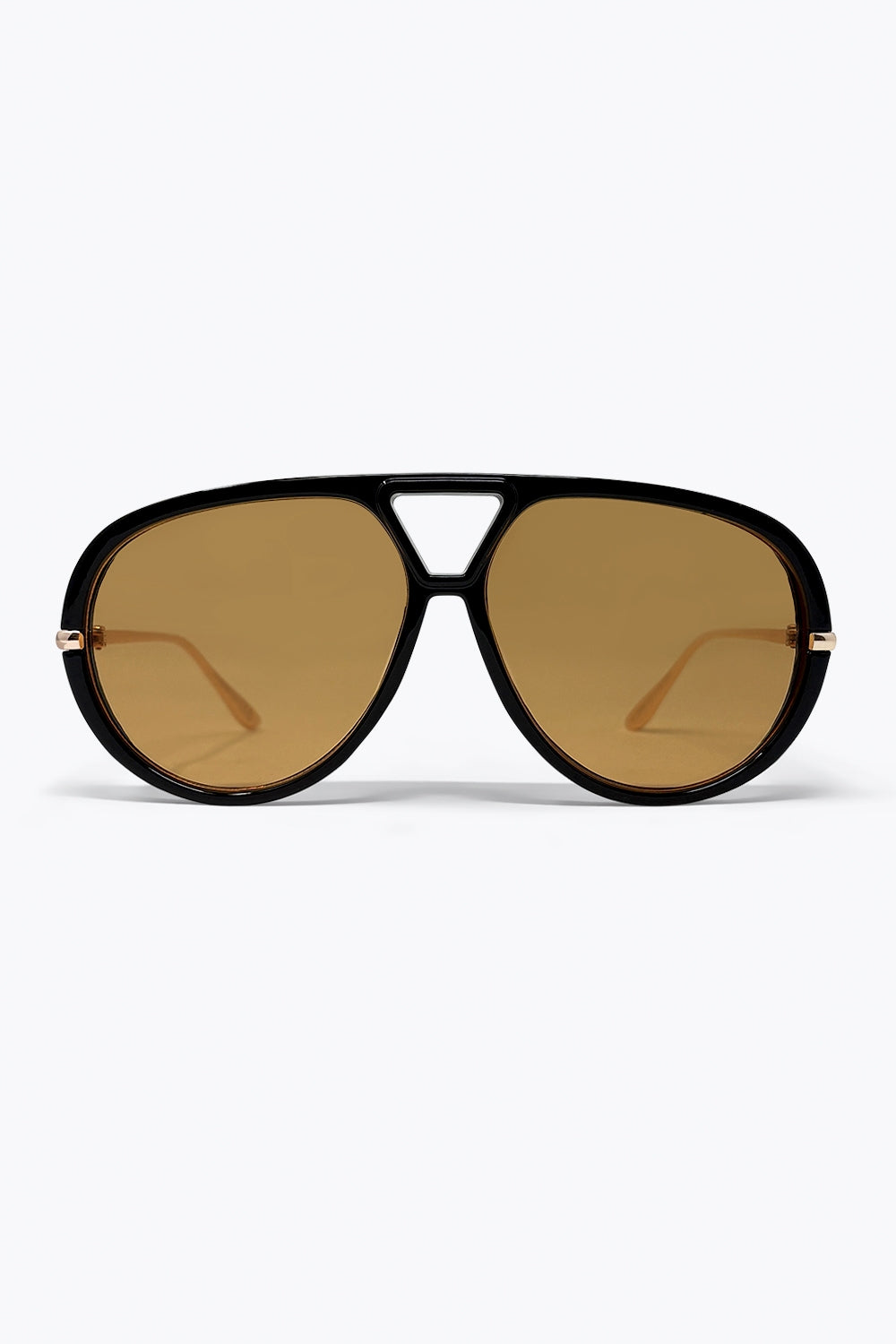 Q2 Óculos de Sol com Armação Aviador Oversized Preta e Lentes Marrons