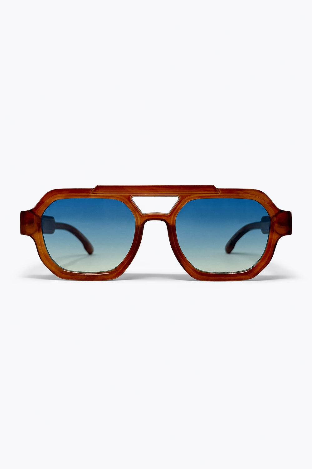 Q2 Óculos de Sol com Armação Geométrica Oversize Marrom e Lentes Ombre