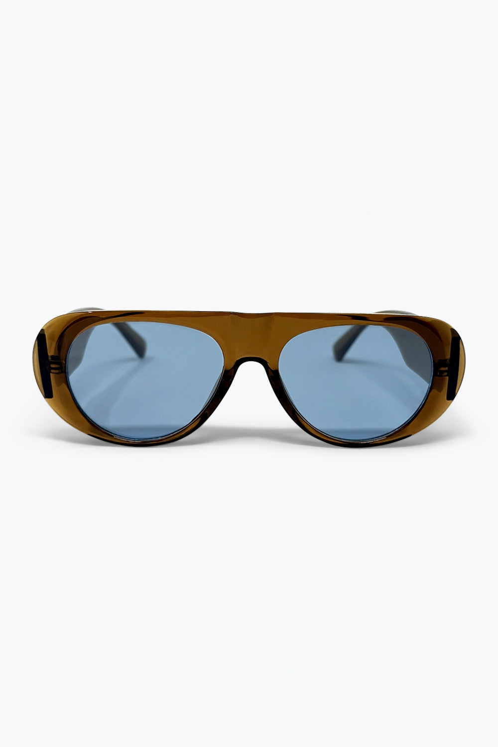 Q2 Óculos de Sol com Armação Marrom e Lentes Azuis Oversized