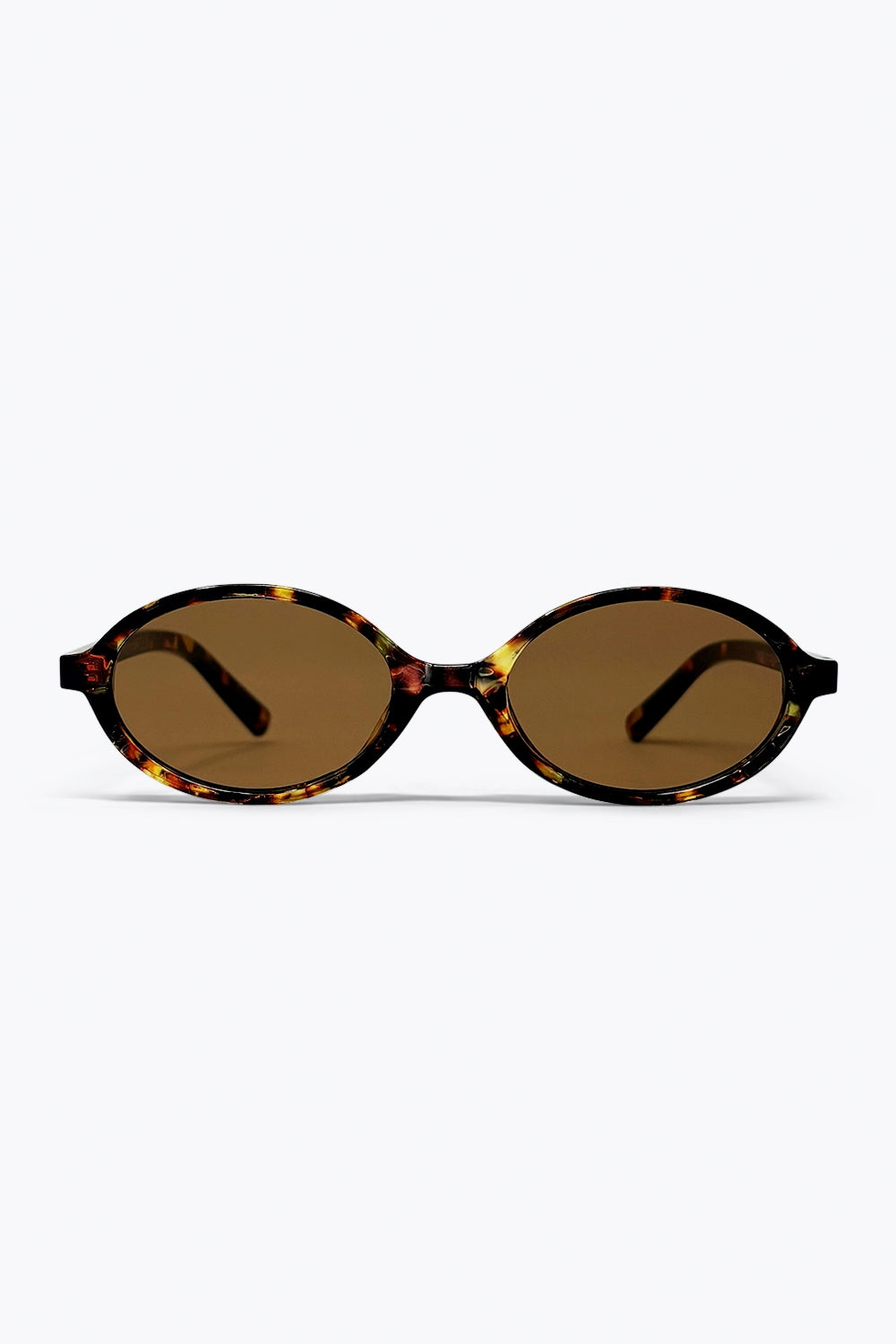Q2 Óculos de Sol com Armação Oval em Tartaruga Multicolor e Lentes Marrons