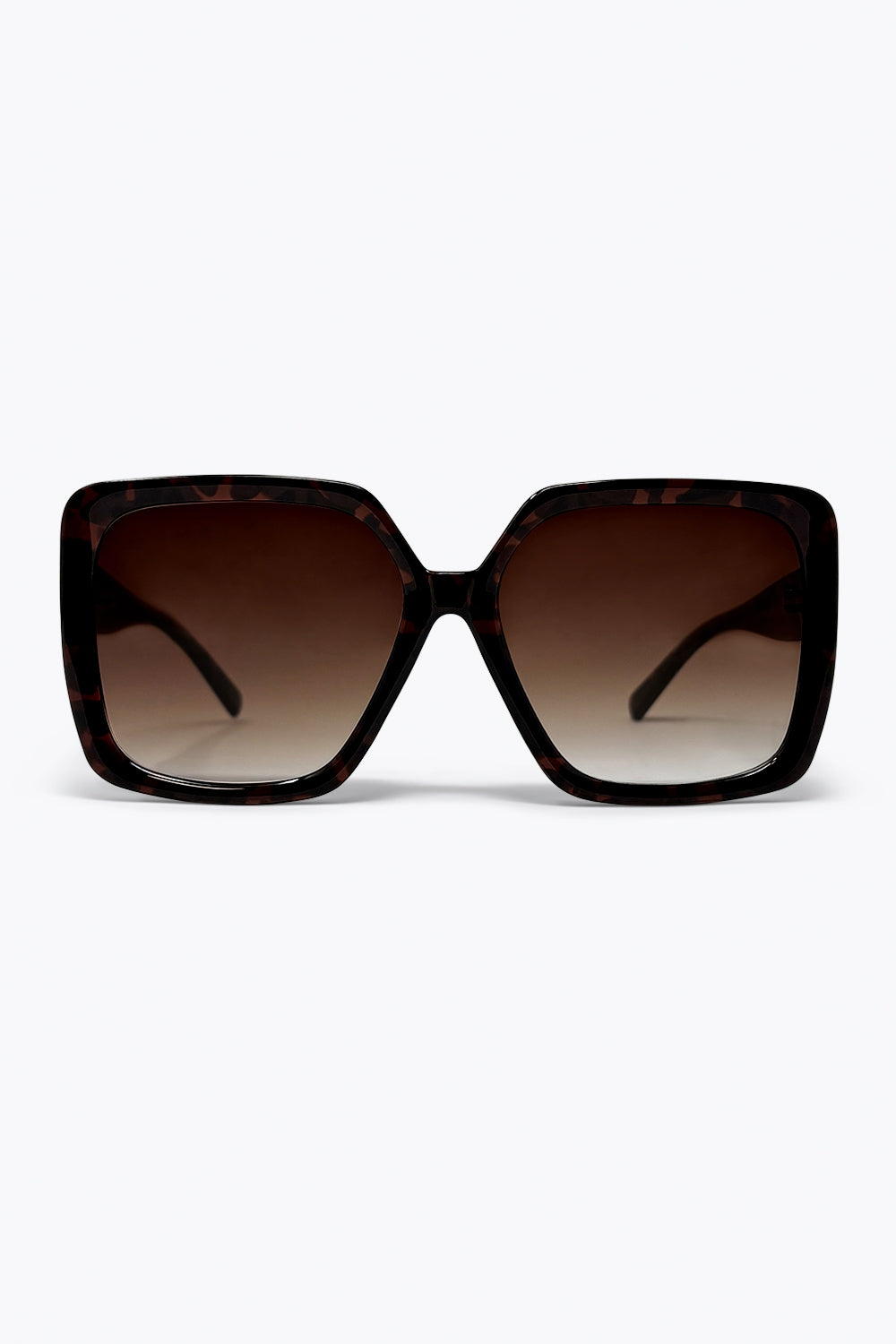 Q2 Óculos de Sol com Armação Quadrada Oversize em Padrão Tartaruga Marrom com Lentes em Degradê