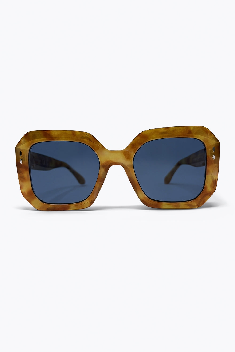 Q2 Óculos de Sol com Armação Quadrada Tartaruga Marrom e Lente Azul Oversized