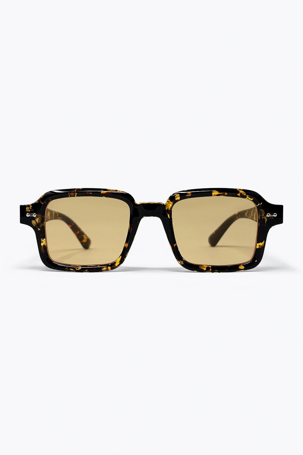 Q2 Óculos de Sol com Armação Quadrada Tartaruga Multicolor e Lentes Amarelas