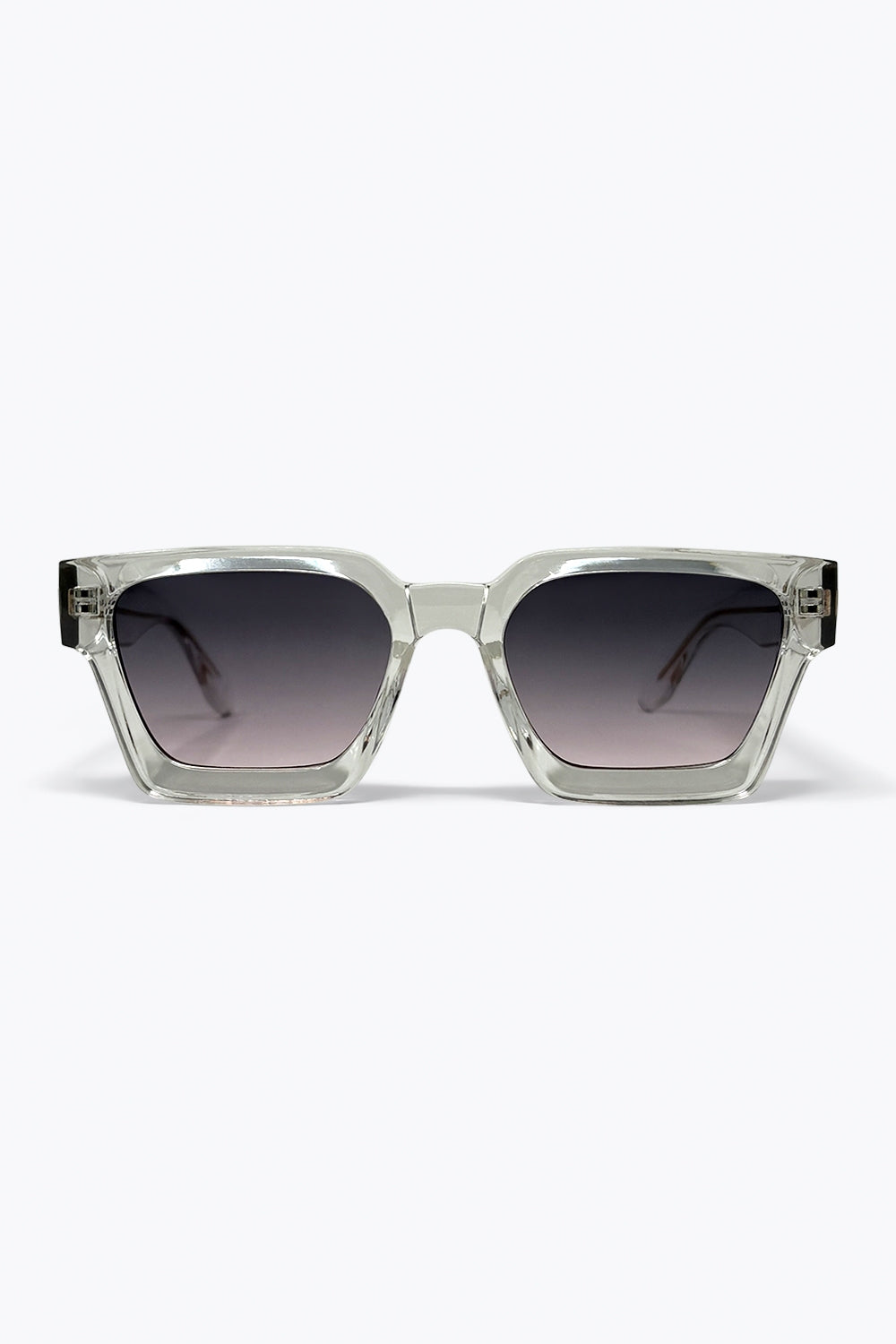 Q2 Óculos de Sol com Armação Quadrada Transparente Cinza e Lentes Degradê