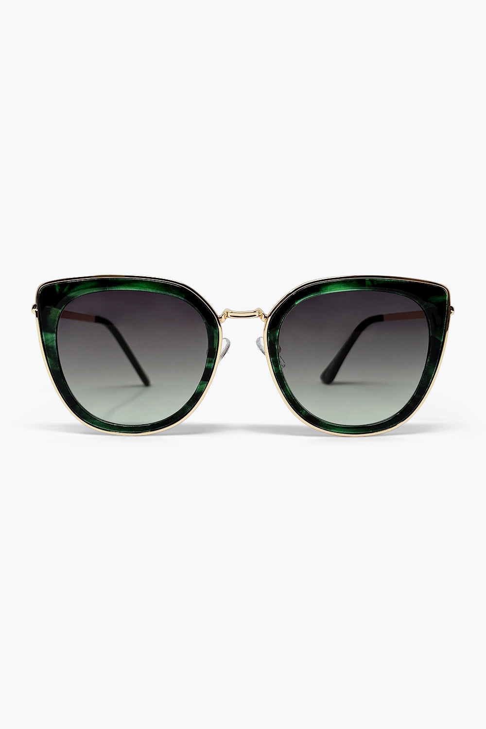 Q2 Óculos de Sol com Lentes em Degradê de Efeito Mármore Verde e Armação de Metal