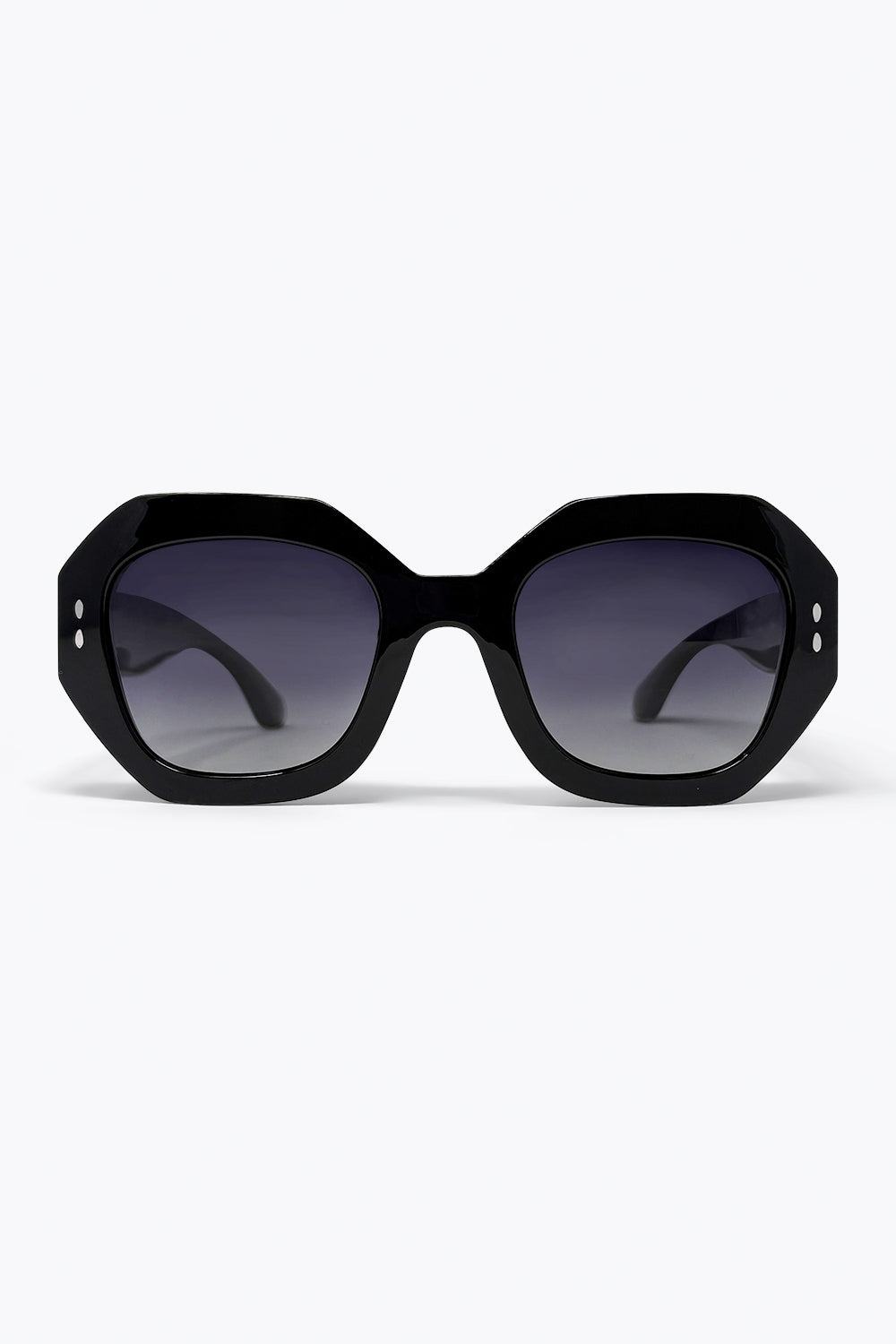 Q2 Óculos de Sol com Lentes em Degradê e Armação Geométrica Oversized Preta