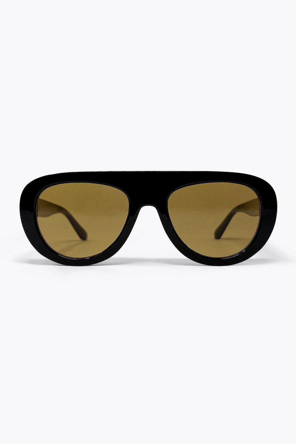 Q2 Óculos de Sol com Lentes Marrons e Armação Larga Preto Oversized