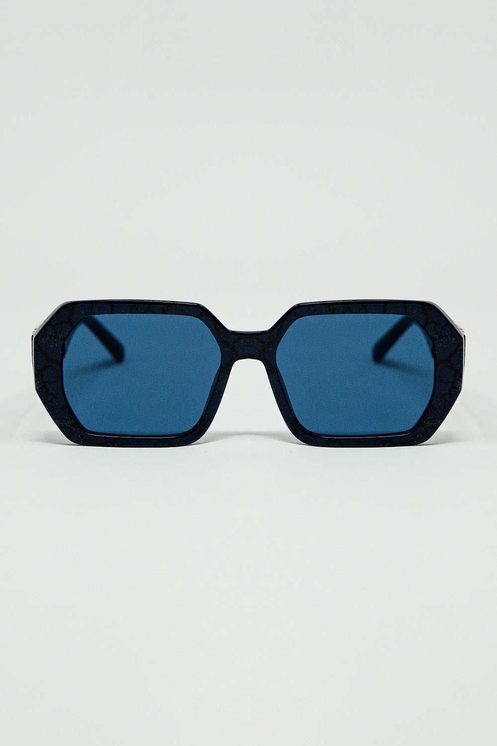 Q2 Óculos de Sol em Formato de Diamante Preto com Lentes Azul Profundo