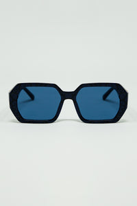Q2 Óculos de Sol em Formato de Diamante Preto com Lentes Azul Profundo