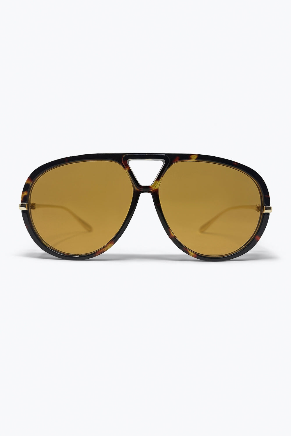 Q2 Óculos de Sol Estilo Aviador Marrom Tartaruga com Lente Âmbar