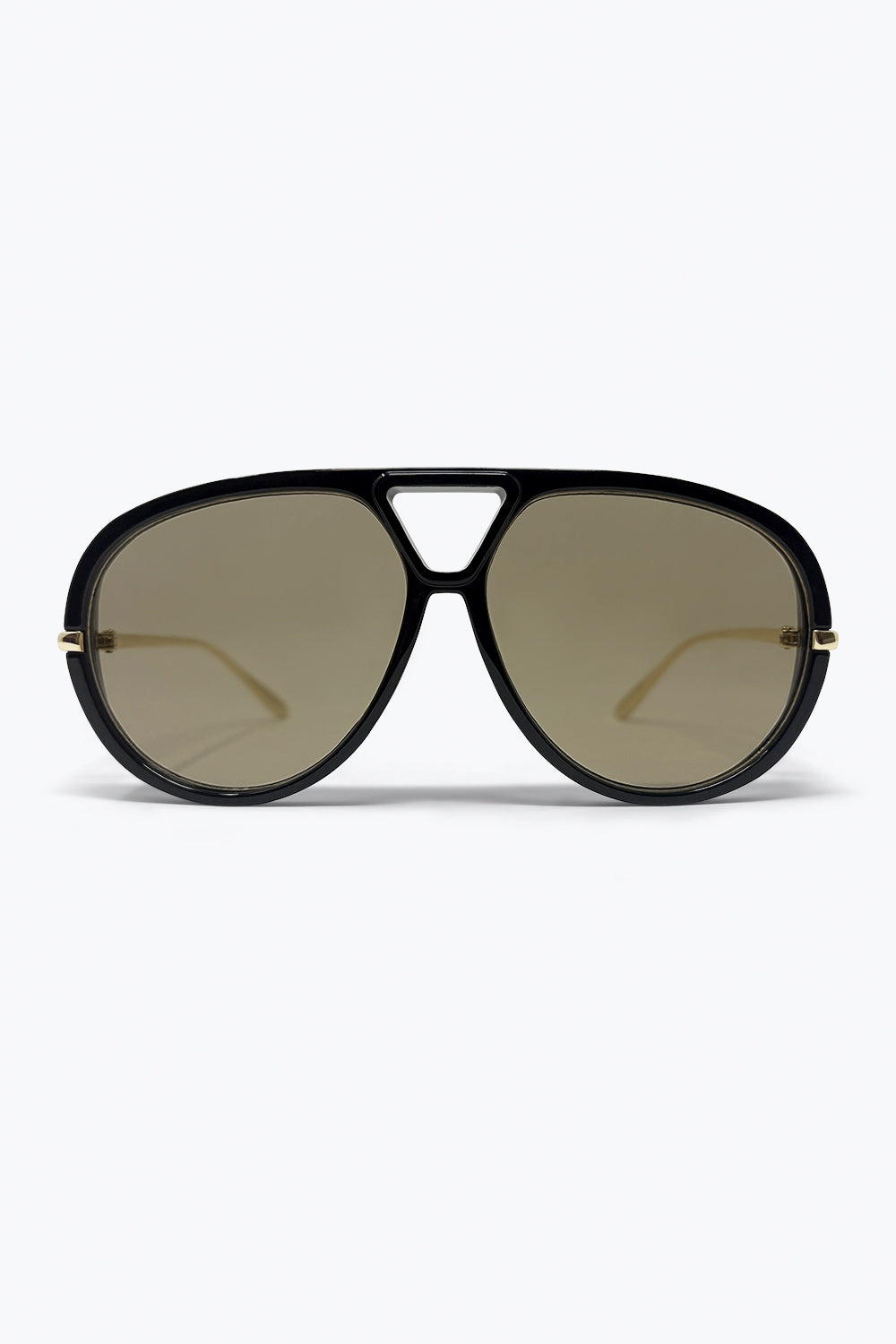 Q2 Óculos de Sol Estilo Aviador Preto com Lentes Marrons