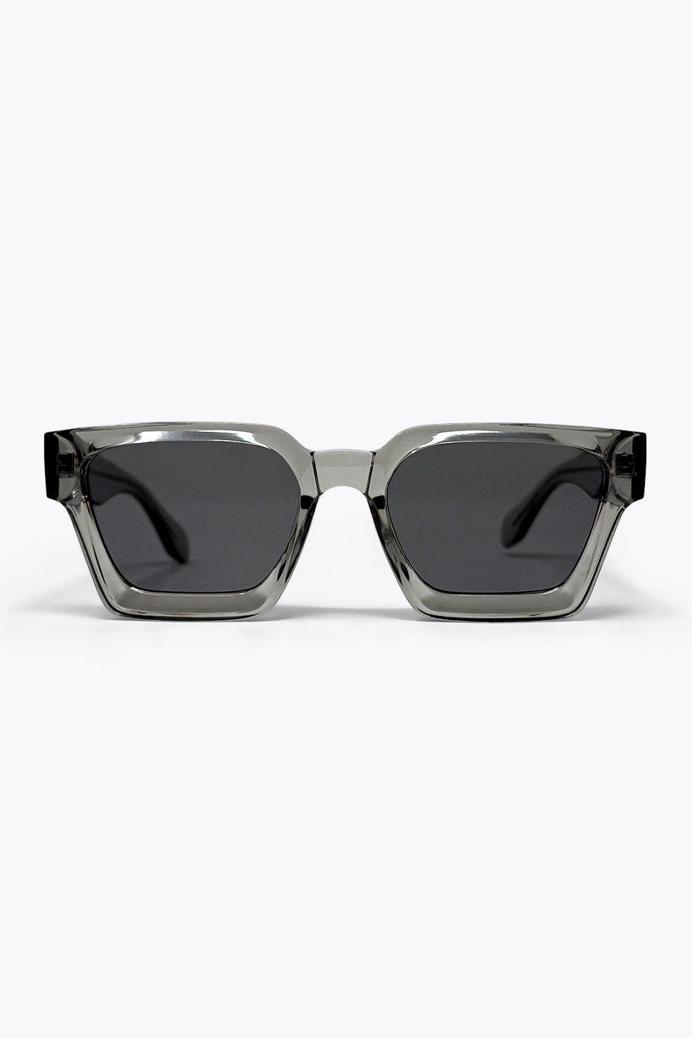 Q2 Óculos de Sol Fashion com Armação Quadrada Transparente Cinza e Lentes Escuras
