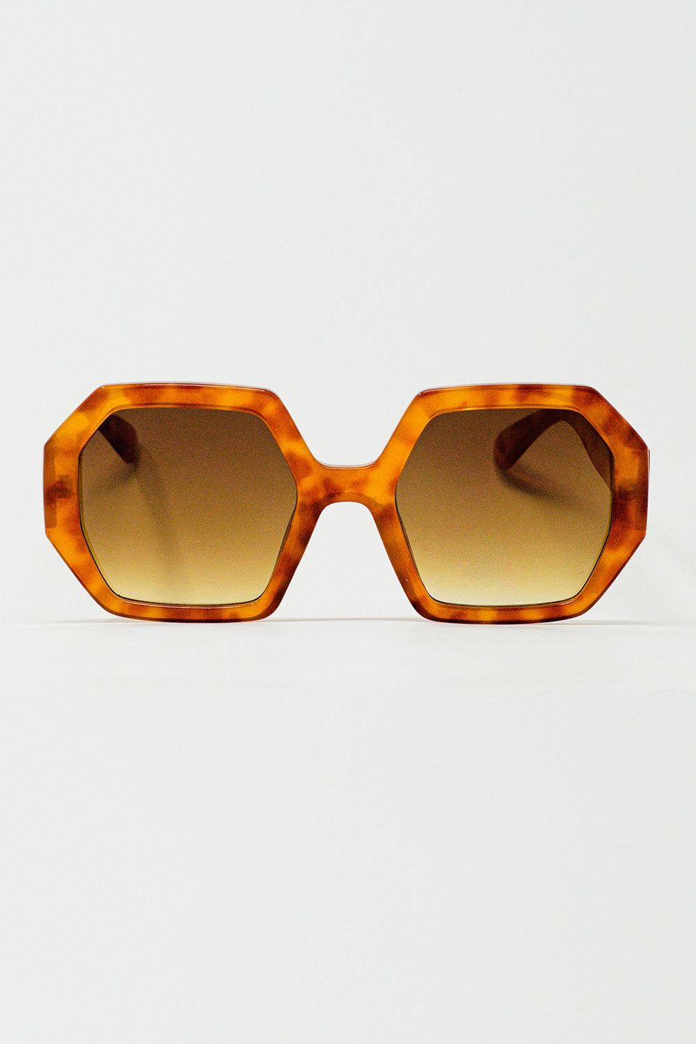 Q2 Óculos de sol hexagonais e oversized em tartaruga vintage