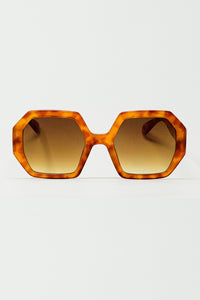 Q2 Óculos de sol hexagonais e oversized em tartaruga vintage