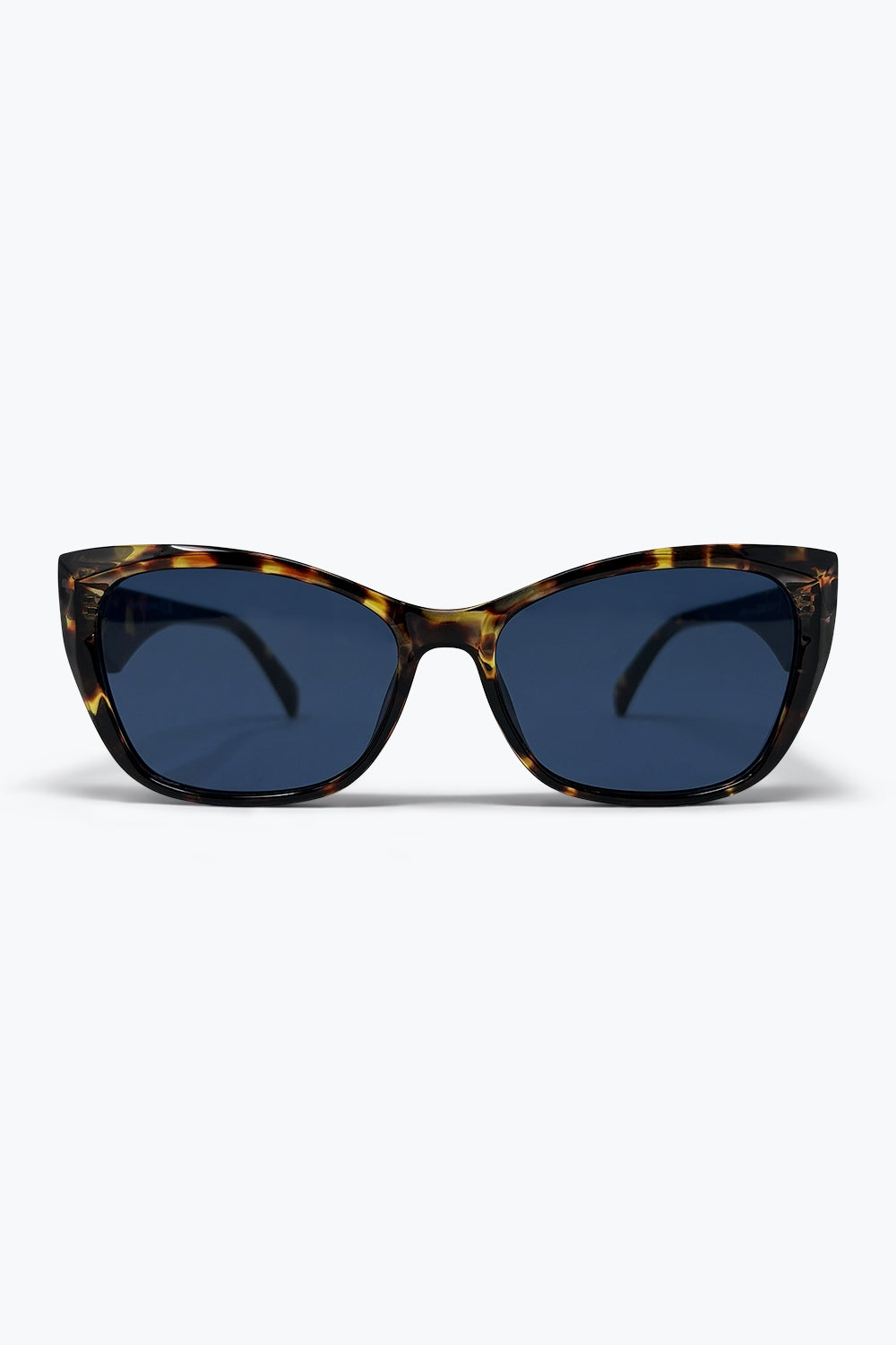 Q2 Óculos de Sol Olho de Gato em Acetato com Lentes Azuis e Padrão Tartaruga Multicolorido