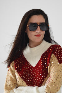 Óculos de sol Oval Aviator com lentes pretas fumadas em concha de tartaruga