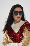Óculos de sol Oval Aviator com lentes pretas fumadas em concha de tartaruga
