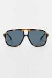Q2 Óculos de sol Oval Aviator com lentes pretas fumadas em concha de tartaruga