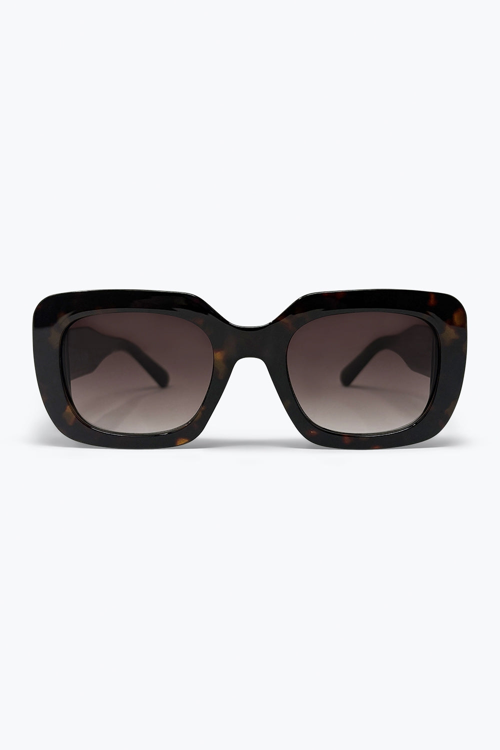 Q2 Óculos de Sol Oversized com Armação Quadrada de Acetato Preto com Estampa de Tartaruga