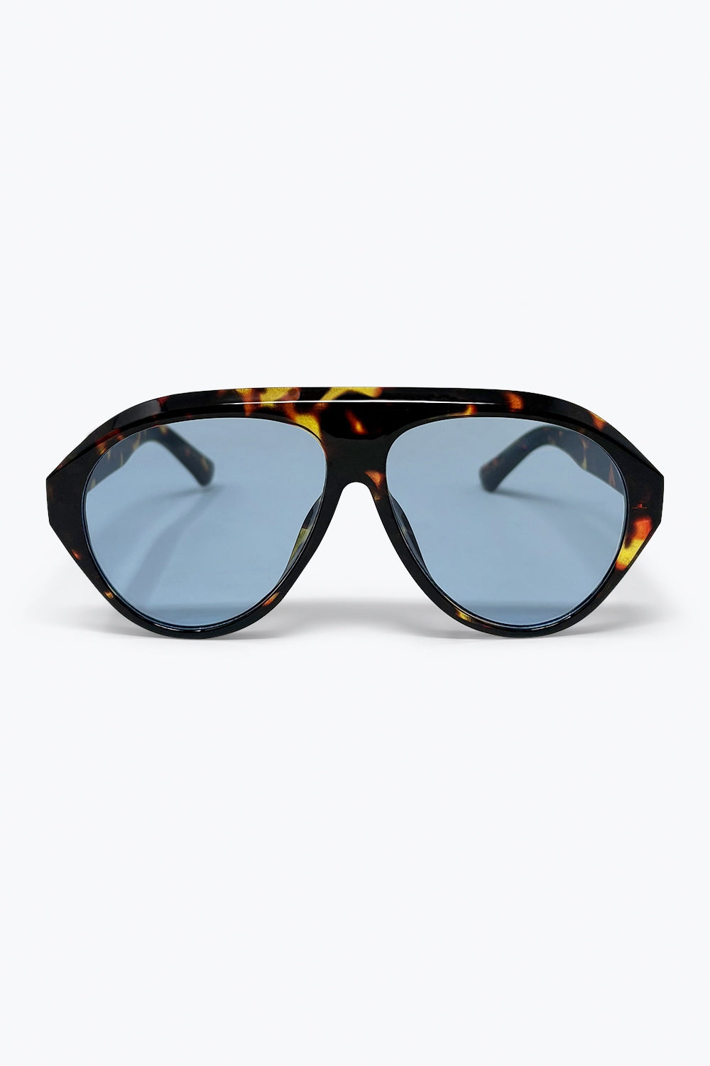 Q2 Óculos de Sol Oversized com Armação Tartaruga e Lente Azul