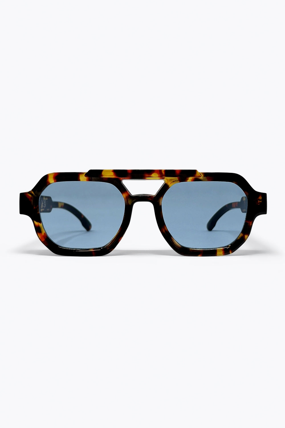 Q2 Óculos de Sol Oversized com Lentes Azuis Tartaruga Multicolorido