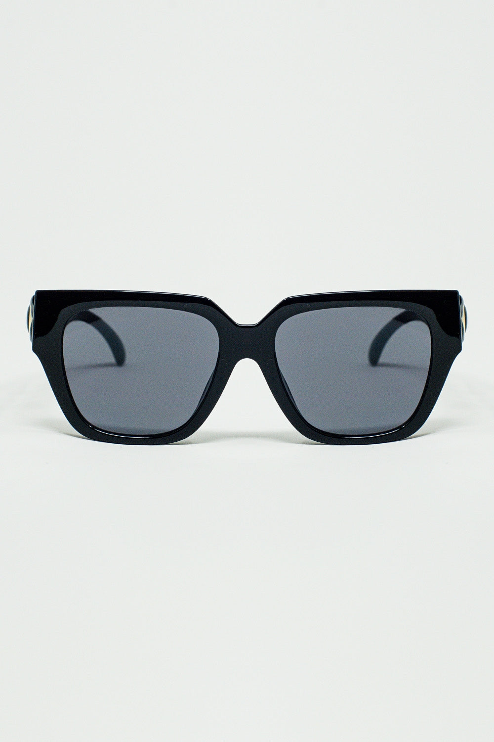 Q2 óculos de sol pretos grossos geométricos com lentes pretas