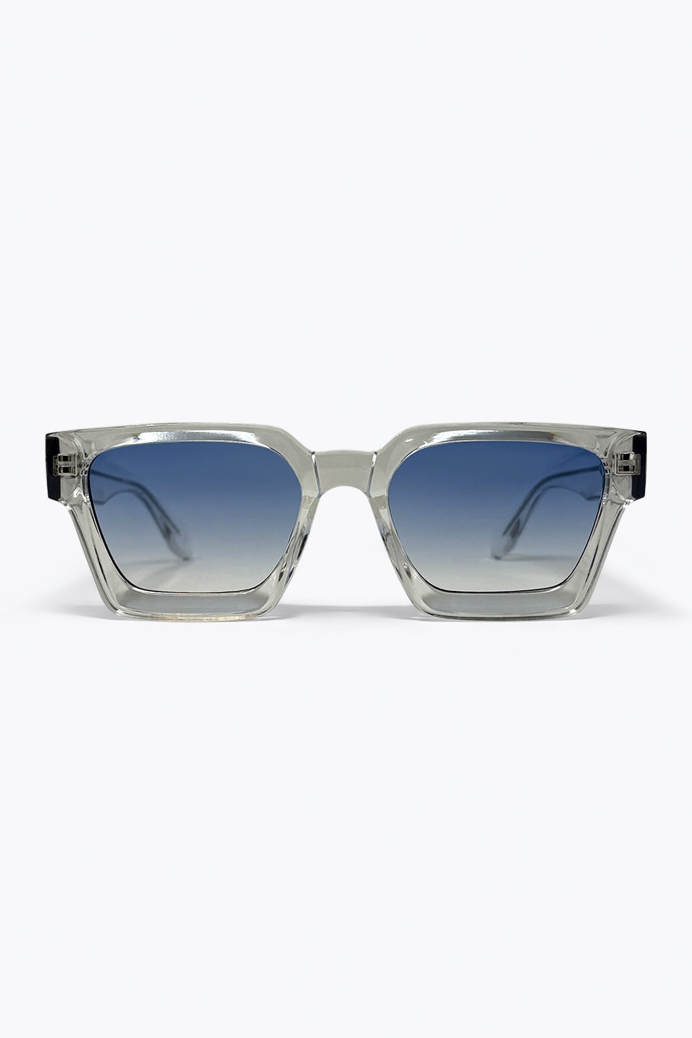 Q2 Óculos de Sol Quadrados com Armação Transparente Multicolor e Lentes em Degradê Azul